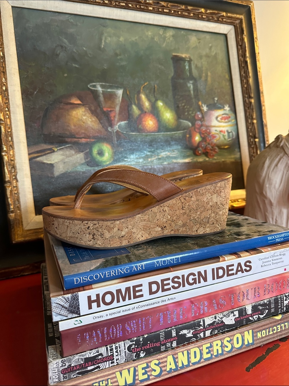 K.Jacques Brown Leather Cork Wedge Thong Sandals - Picture 2 of 4